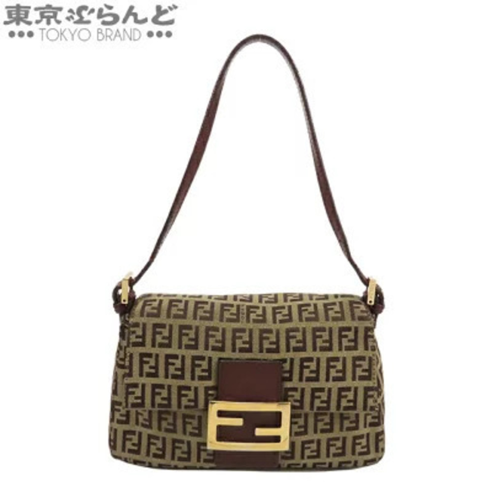Fendi Zucchino Mamma Bucket Brown Leather Jacquard Shoulder Bag
